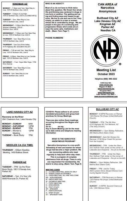 Arroyo Grande, CA NA Meetings Directory .